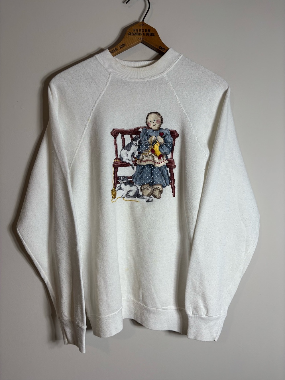 Vintage Grandma Cat Crochet Crewneck Large